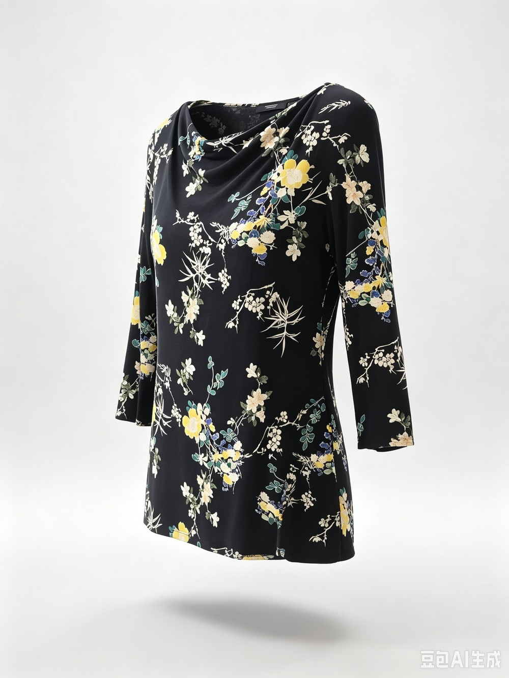 Max Mara Black Floral Cowl Neck Top - Yellow & Cream Bloom